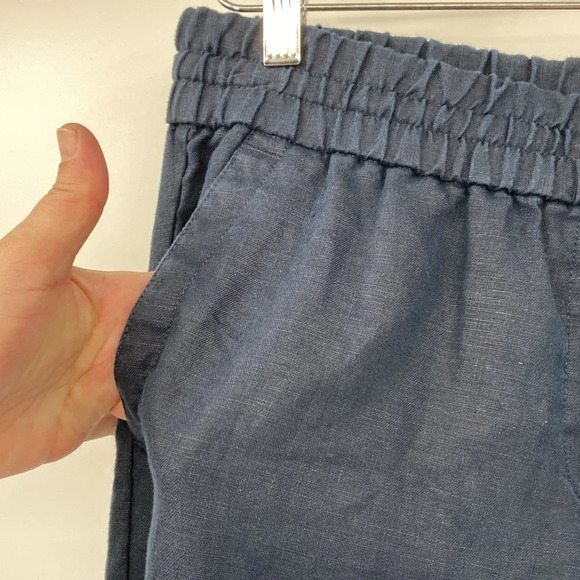 Talbots Pants Womens Medium Blue Wide Leg Capri Cropped Pull On 100% Linen - Picture 3 of 10